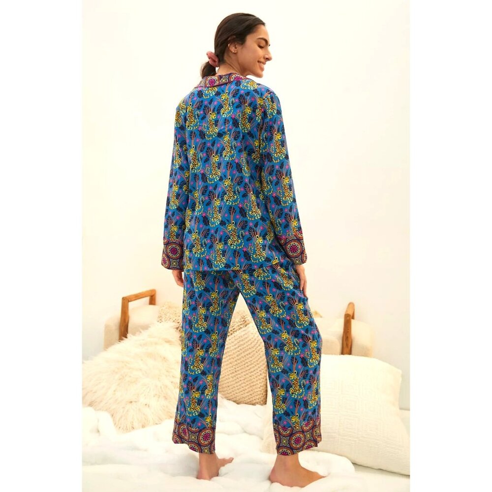 NWT Anthropologie Janine Lecour Fleurs 2 Piece Pajama Set Cheetah Leopar… - Picture 3 of 16